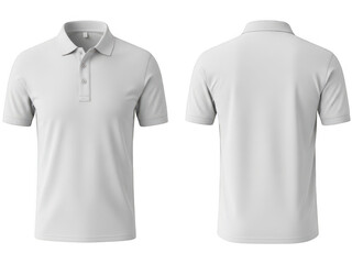 White polo shirt front and back view isolated on transparent background
