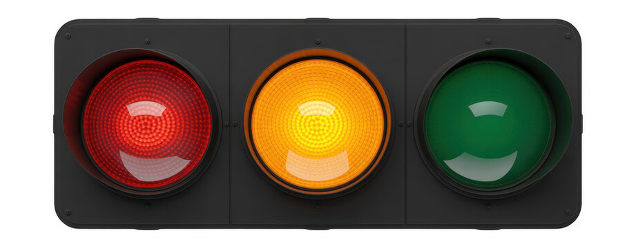 Traffic light with red, yellow, and green lights red light yellow light road sign isolated on a transparent background