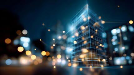 Obraz premium Building 3D design concept using digital technology, architectural visualization, construction planning, engineering modeling, virtual design, technological innovation, defocused