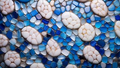 a stunning close up view of a mosaic pattern featuring an array of blue and white stones