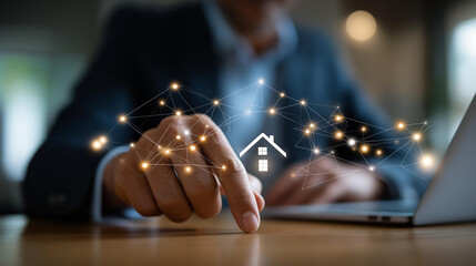 Faceless businessman touched building information modeling icon, sign build communication network, construction architecture concept, technology laptop teamwork, development