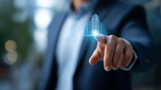 Faceless businessman touched building information modeling icon, sign build communication network, construction architecture concept, technology laptop teamwork, development - Powered by Adobe