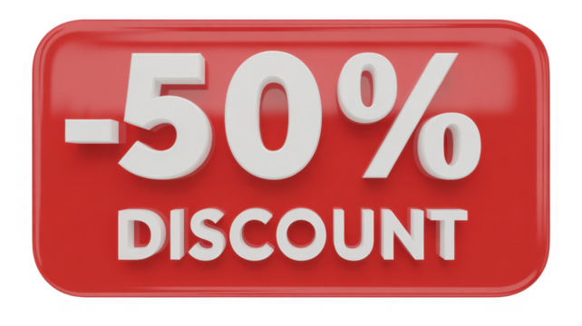 Red 50 percent discount sign 50 percent off isolated on a transparent background - Powered by Adobe