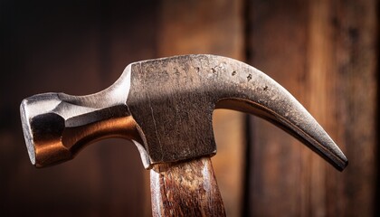 a close up shot of a vintage claw hammer