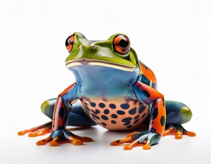a close up shot of a colorful frog sitting and looking around isolated
