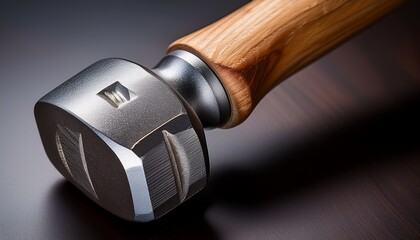 a close up image of a hammer with a wooden handle and a metal head