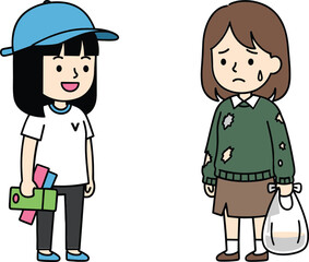 Kind child helping poor woman vector illustration showing charity compassion kindness and social support concept