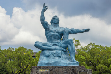 Close up of the peace statue a symbol of hope in the peace park of Nagasaki