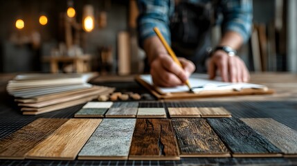 A man is writing on a clipboard with a pencil