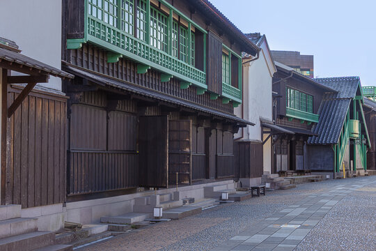 The clerk's quarters and the surrounding houses in Dejima, on an artificial island off Nagasaki that served as a trading post for the Portuguese and subsequently the Dutch