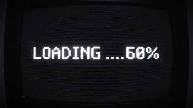 A loading screen video displaying 55 percent progress on a dark background with a retro digital aesthetic