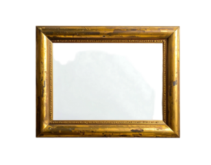 Ornate, antique gold frame, chipped and weathered, empty interior