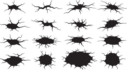 cracked hole in ground impact crater vector silhouette © CreatAr8