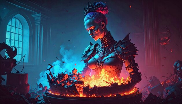 witch woman near the magic potion furnace 6