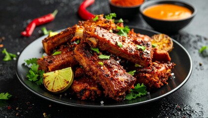 Goan Pork Ribs Fry. Traditional Indian Food