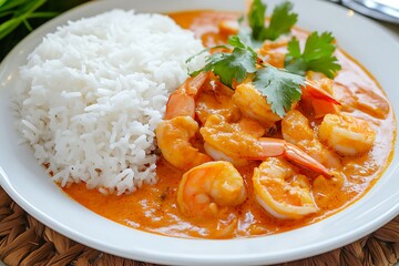 Shrimp curry with rice ultra hd photo