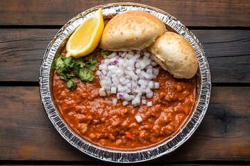 Pav bhaji with buns and lemon slice ultra hd photo