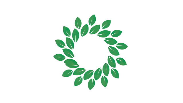 Green leaves form a circular pattern on a white background, creating an organic design