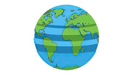 Naklejka premium Cartoon illustration of Earth showing continents in green, oceans in blue, with sliced, layered bands