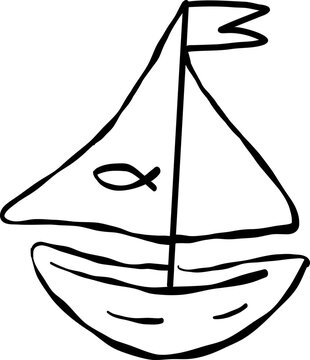 Arche Noah mit Fisch . Symbole f&uuml;r Taufe und Erstkommunion,der Glaube an Gott, Christen, Einladung zur Konfirmation, Firmunf, Taufe, Heirat, vektor, isoliert.