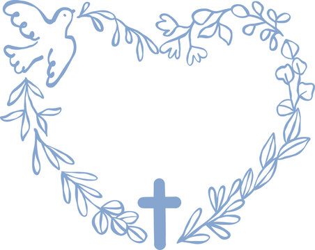 Christliches Kreuz mit Tauben . Symbole f&uuml;r Taufe und Erstkommunion,der Glaube an Gott, Christen, Einladung zur Konfirmation, Firmunf, Taufe, Heirat, vektor, isoliert.