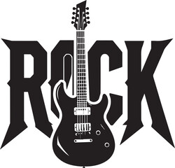 Rock Music Guitar Typography Vector Logo Silhouette