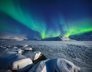 majestic aurora borealis dances over icy polar landscape