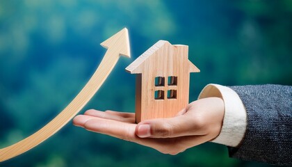 real estate market growth represented with home and upward arrow