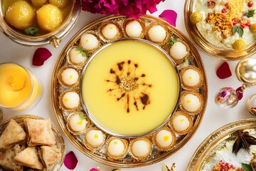 Indian sweets platter with saffron and pistachios ultra hd photo