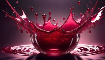 deep crimson liquid forms a crown shape upon splashing from an open glass container