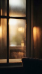 Obraz premium Warm window glow evokes cozy comfort a tranquil domestic scene bathed in soft ambient light reflections