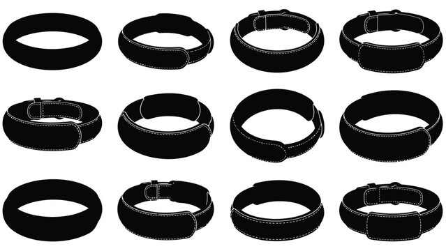 Collection of black velcro straps in various configurations on , flat design isolated on white background