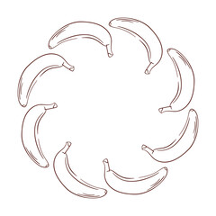 Banana wreath in line art style isolated on white background. Illustration for seasonal design.