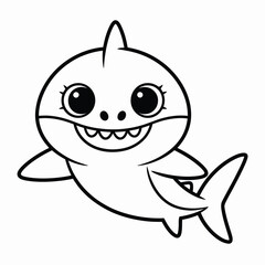 Happy baby shark coloring page isolated on white background, Vector, illustration