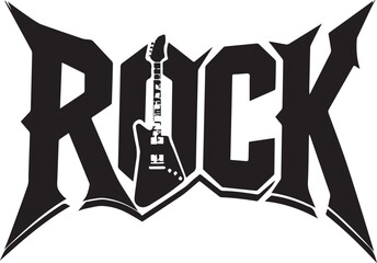 Rock Music Guitar Typography Vector Logo Silhouette