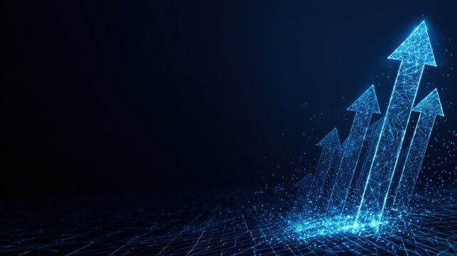 A digital abstract featuring a glowing array of upward-pointing arrows, symbolizing growth, progress, and ambition. ..Created with Generative AI, not depicting real subjects.