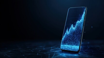The image highlights a dynamic display of data analysis, representing market trends on a modern smartphone screen against a dark background. ..Created with Generative AI, not depicting real subjects.