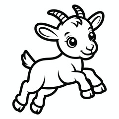 Playful baby goat running isolated on white background, Vector, illustration