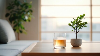 Tatami lounge with a low, elegant wooden table, soft cushions, and warm natural lighting