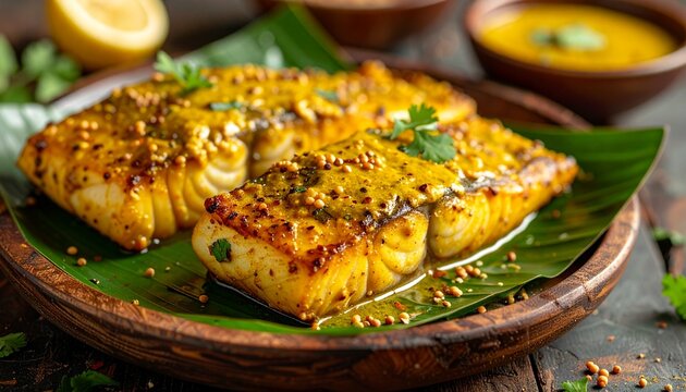 Bengali Shorshe Ilish Hilsa Fish in Mustard Sauce. Traditional Indian Food