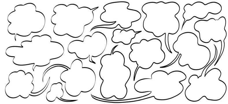 Hand-Drawn Comic Speech Bubbles Set - Black Ink Cloud Frames