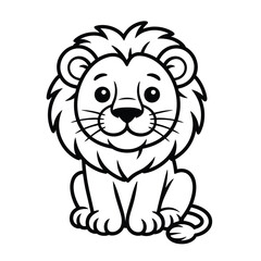 Cute lion cub sitting isolated on white background, Vector, illustration