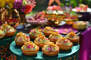 Festive colorful appetizers arranged on a platter ultra hd photo