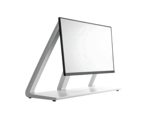 Modern white digital display on a futuristic stand, isolated on black background