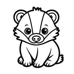 Cute cartoon badger sitting isolated on white background, Vector, illustration
