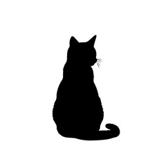 Obraz premium A black silhouette of a cat sitting and looking to the right.