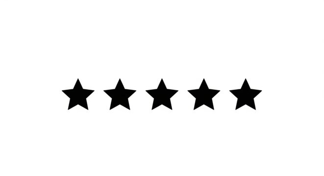 A vector graphic of five black stars on a white background, representing a rating or review symbol