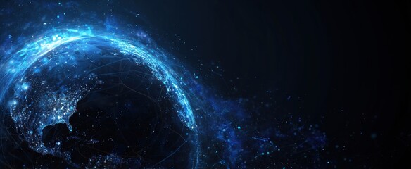 abstract digital planet earth with glowing connections and data network, a technology background banner for global business or connectivity concept Generative AI
