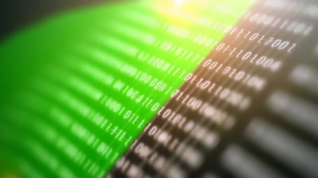 Digital Binary Code: A visual representation of binary code streams across the screen, it shows the power of data
