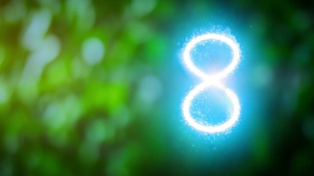 Infinity Symbol in Nature: An illuminated infinity symbol glows softly amidst the vibrant greenery of a lush, natural setting, symbolizing endless possibilities and harmony.